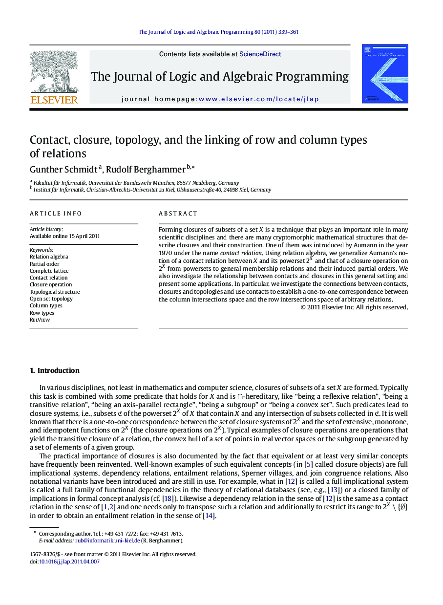 Contact, closure, topology, and the linking of row and column types of relations