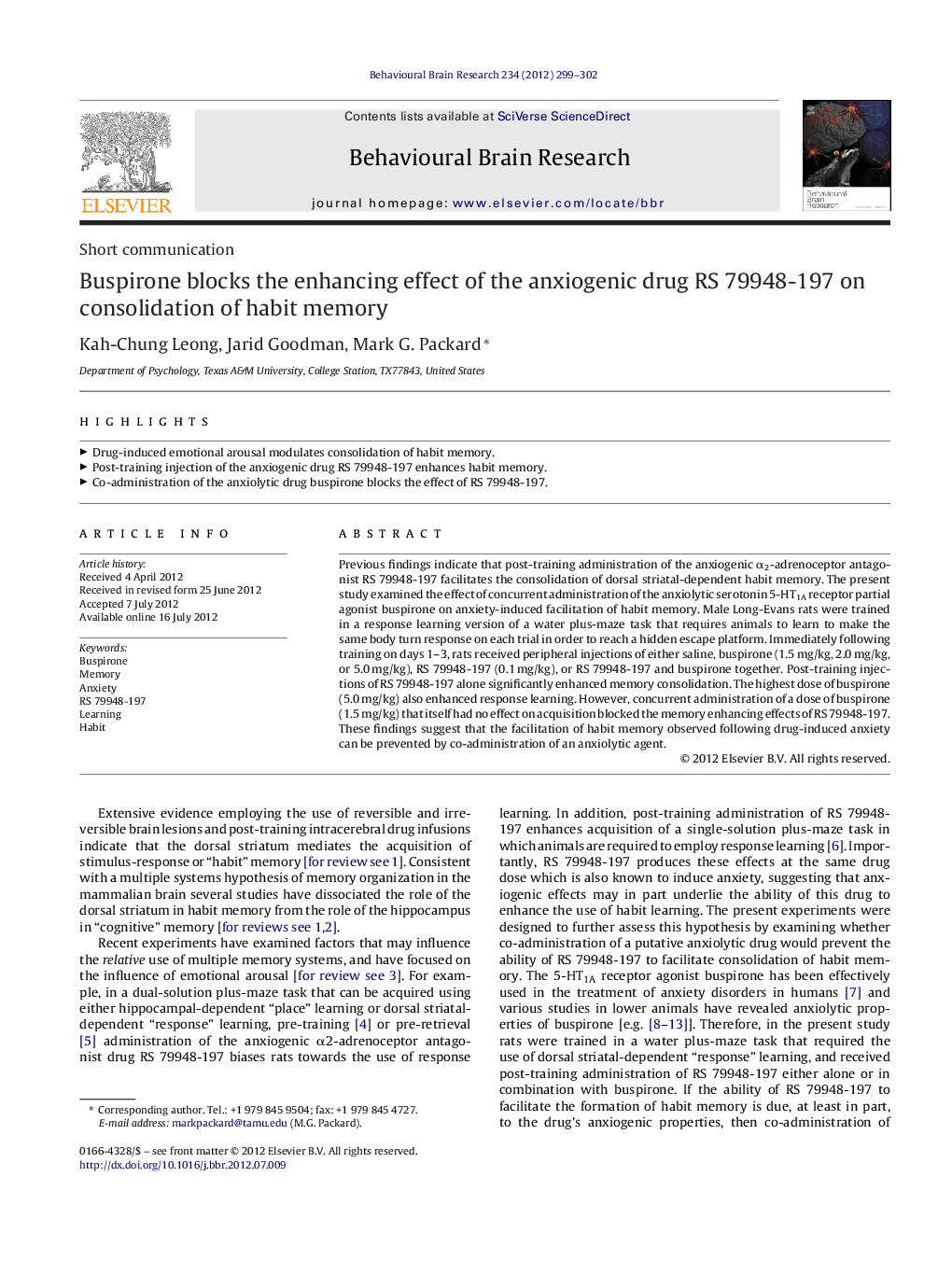 Buspirone blocks the enhancing effect of the anxiogenic drug RS 79948-197 on consolidation of habit memory