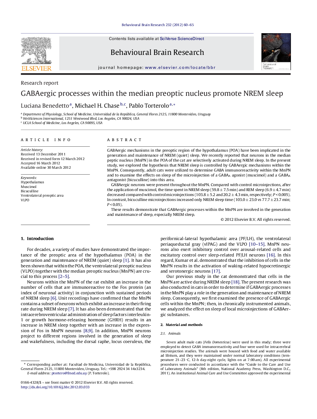 GABAergic processes within the median preoptic nucleus promote NREM sleep