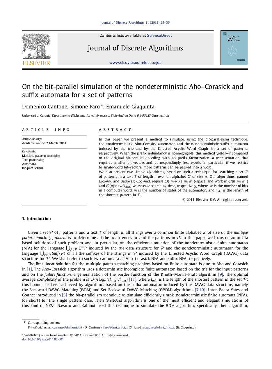 On the bit-parallel simulation of the nondeterministic Aho–Corasick and suffix automata for a set of patterns