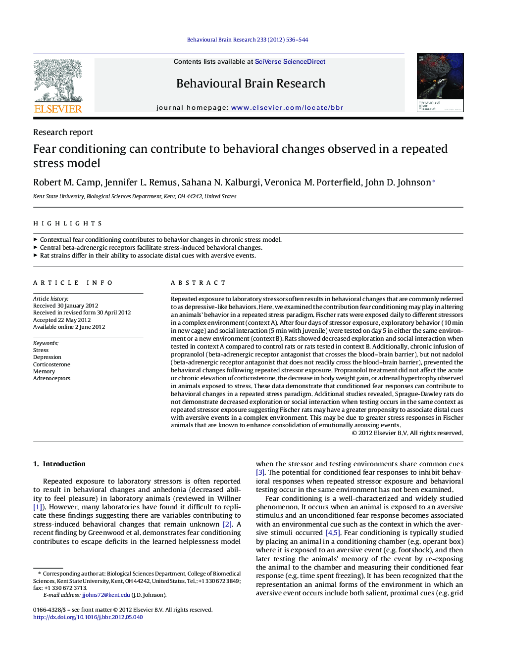 Fear conditioning can contribute to behavioral changes observed in a repeated stress model