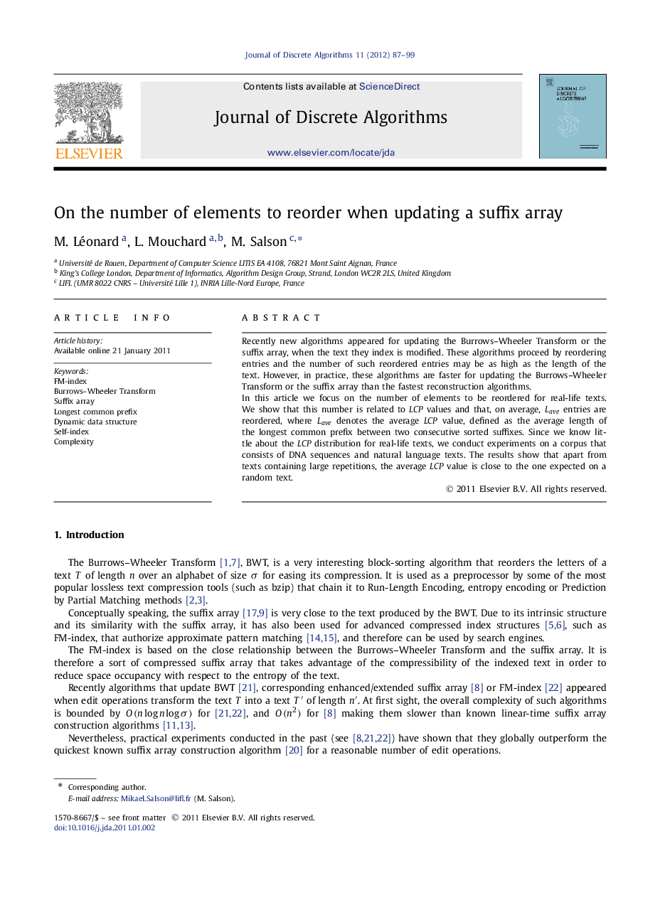 On the number of elements to reorder when updating a suffix array