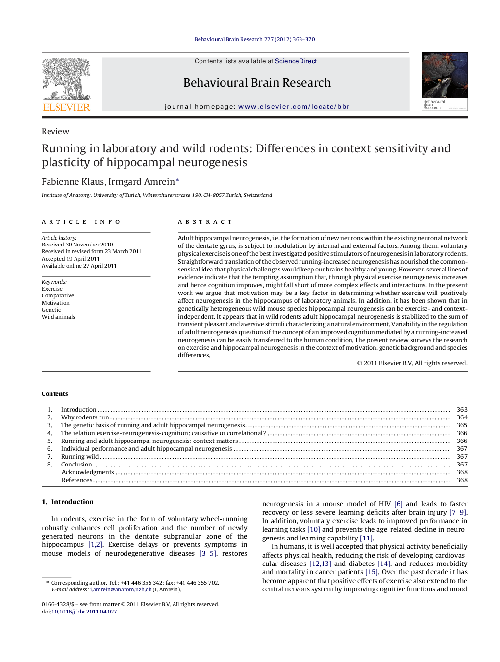 Running in laboratory and wild rodents: Differences in context sensitivity and plasticity of hippocampal neurogenesis