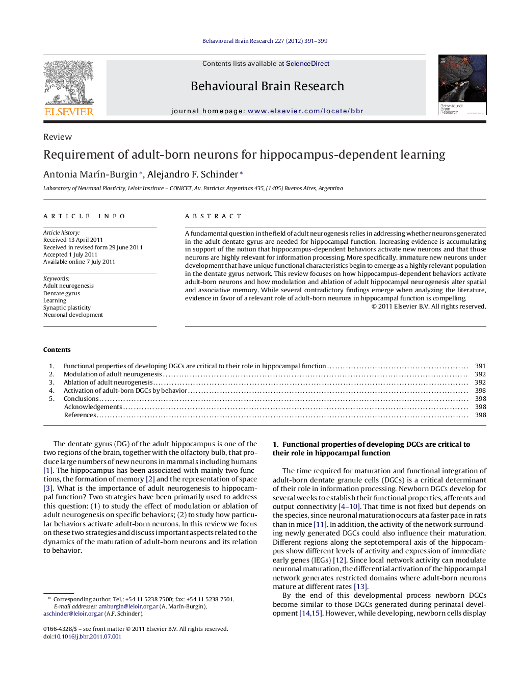 Requirement of adult-born neurons for hippocampus-dependent learning