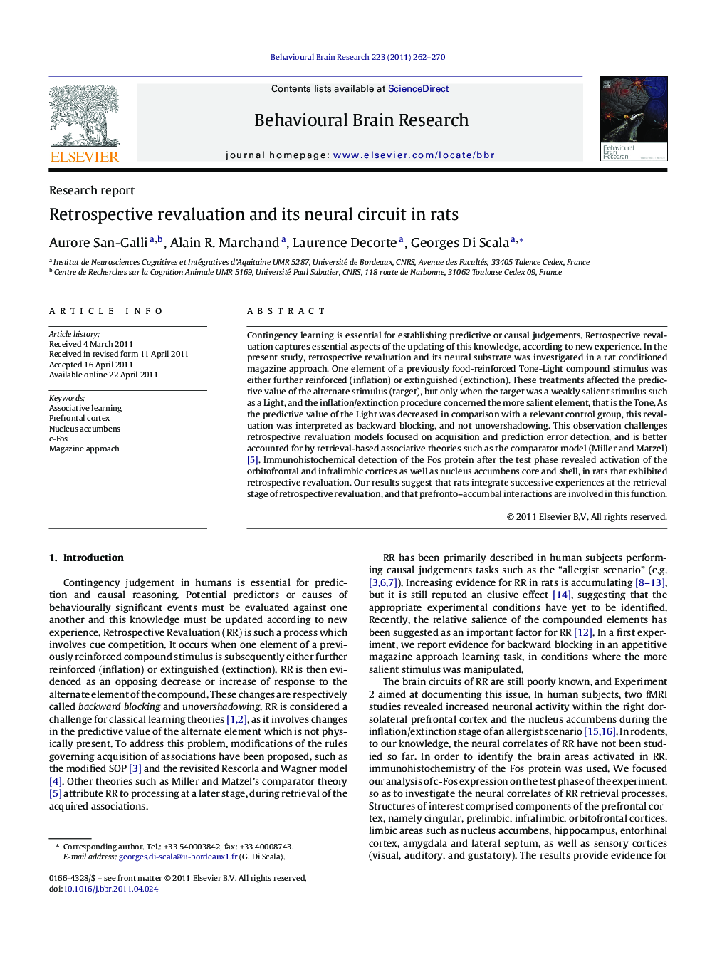 Retrospective revaluation and its neural circuit in rats