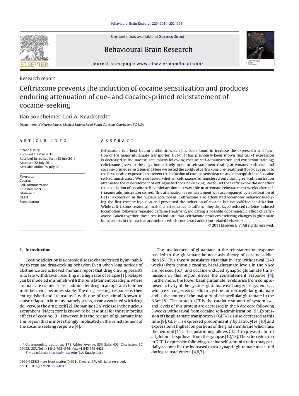 Ceftriaxone prevents the induction of cocaine sensitization and produces enduring attenuation of cue- and cocaine-primed reinstatement of cocaine-seeking