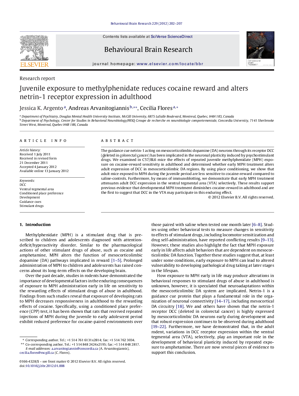 Juvenile exposure to methylphenidate reduces cocaine reward and alters netrin-1 receptor expression in adulthood