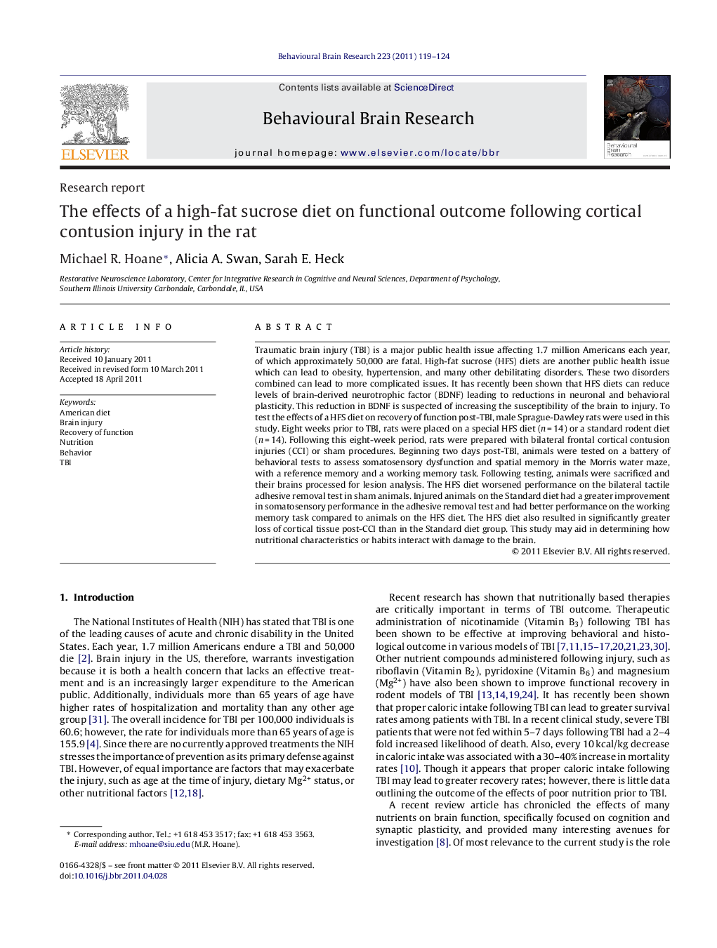 The effects of a high-fat sucrose diet on functional outcome following cortical contusion injury in the rat