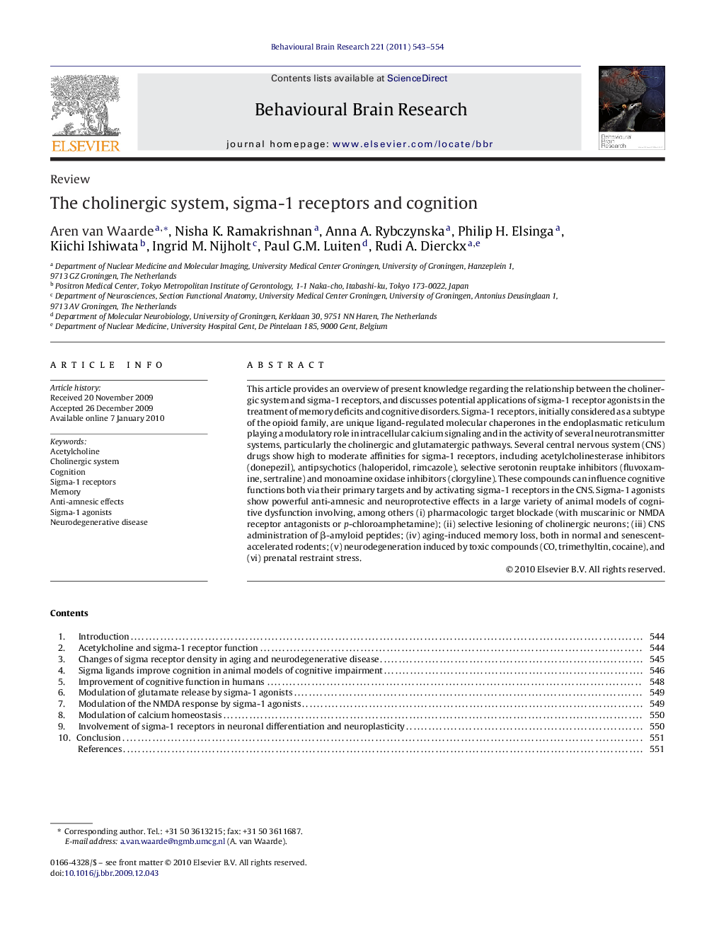 The cholinergic system, sigma-1 receptors and cognition