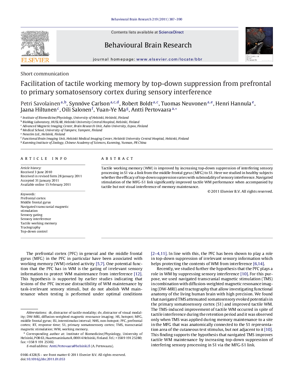 Facilitation of tactile working memory by top-down suppression from prefrontal to primary somatosensory cortex during sensory interference