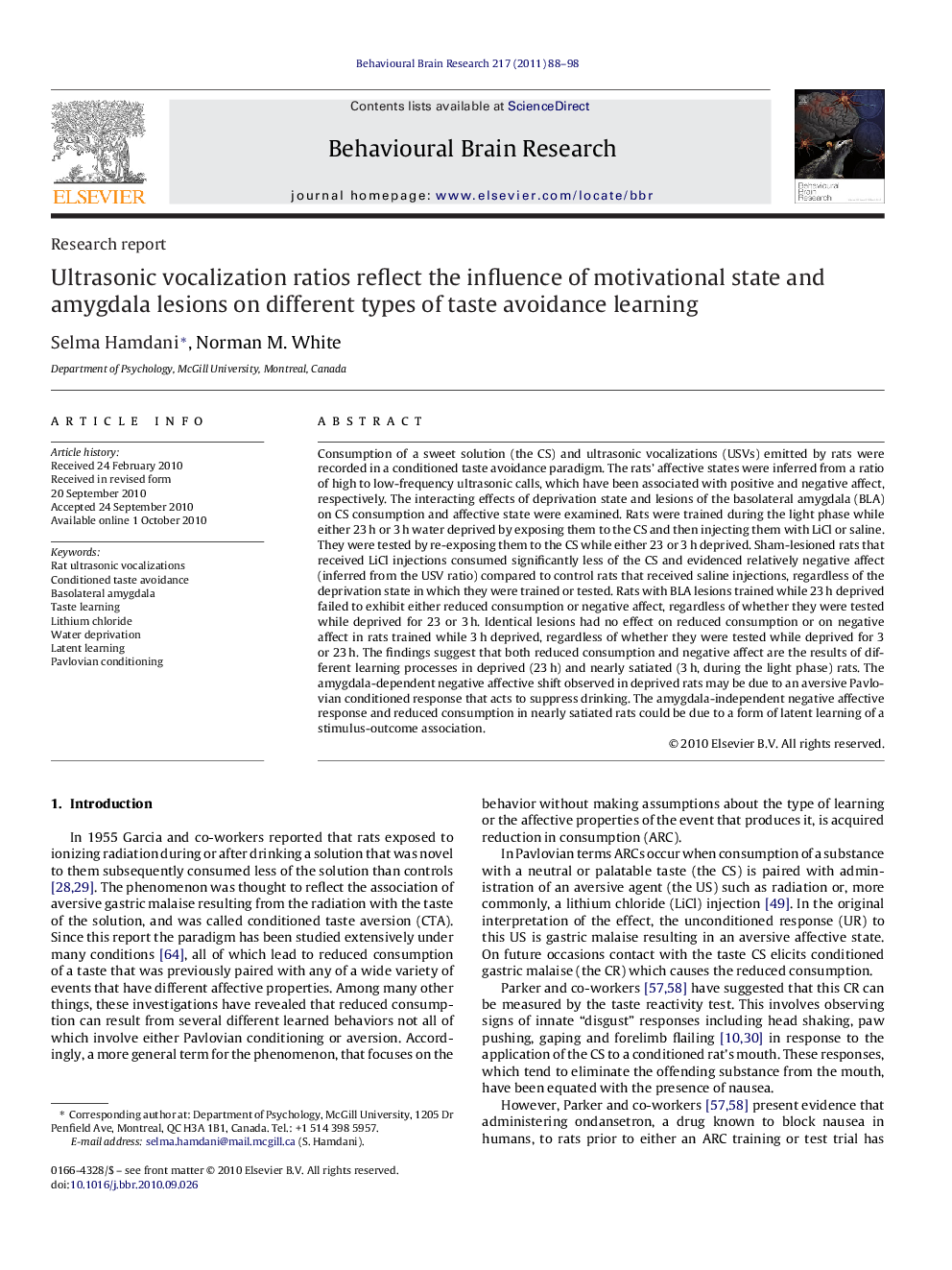 Ultrasonic vocalization ratios reflect the influence of motivational state and amygdala lesions on different types of taste avoidance learning