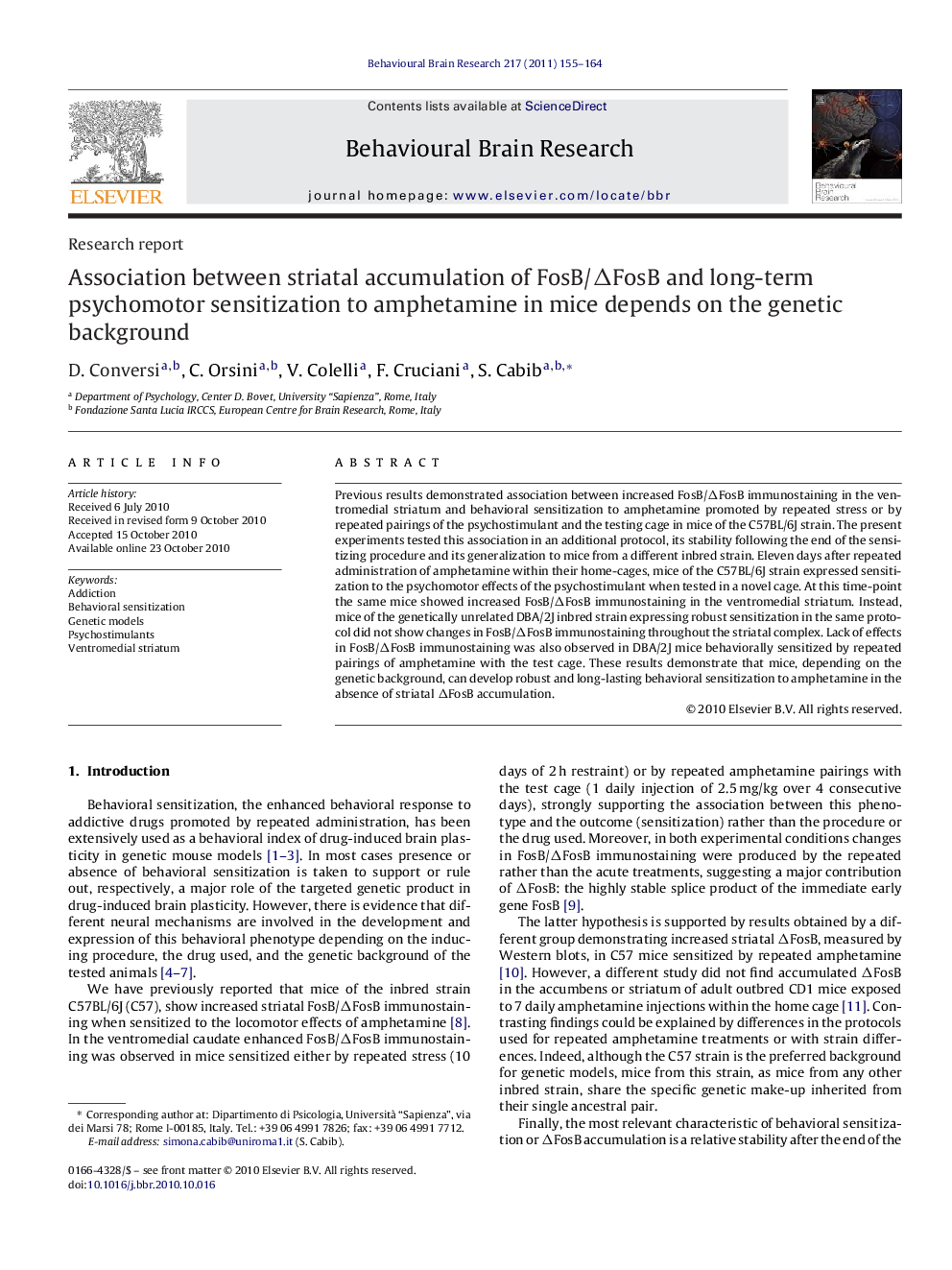 Association between striatal accumulation of FosB/ÎFosB and long-term psychomotor sensitization to amphetamine in mice depends on the genetic background