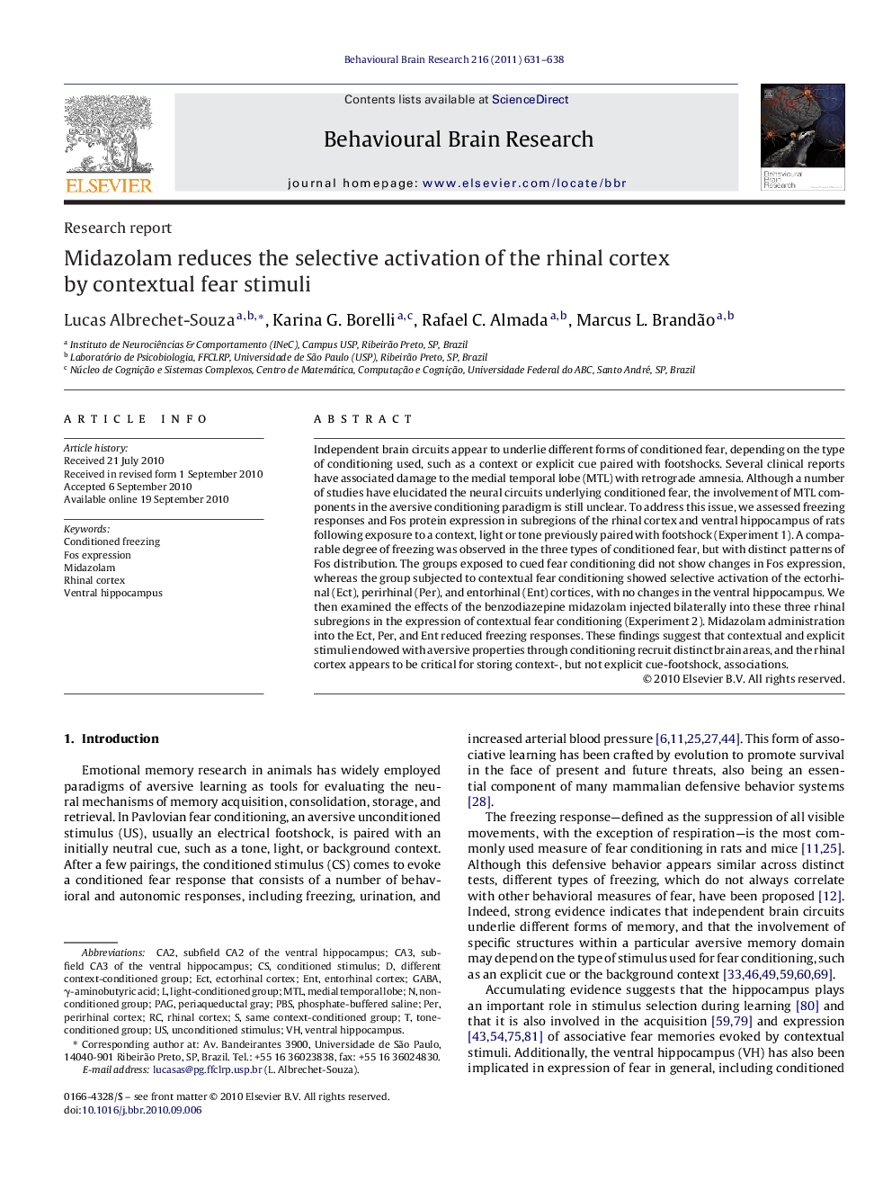 Midazolam reduces the selective activation of the rhinal cortex by contextual fear stimuli