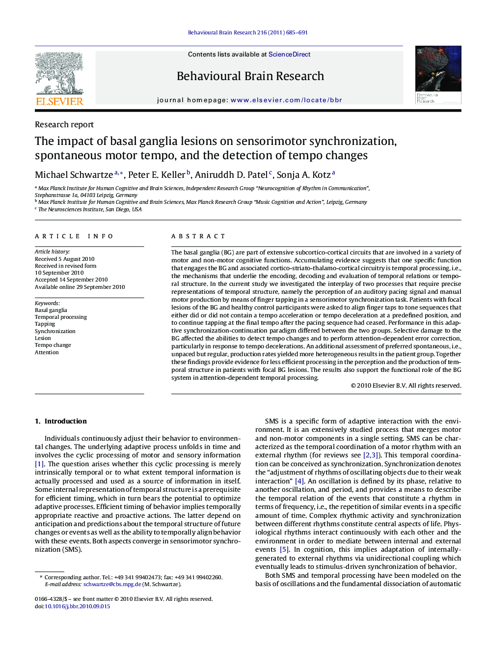 The impact of basal ganglia lesions on sensorimotor synchronization, spontaneous motor tempo, and the detection of tempo changes