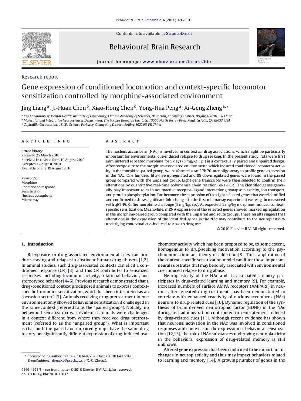 Gene expression of conditioned locomotion and context-specific locomotor sensitization controlled by morphine-associated environment