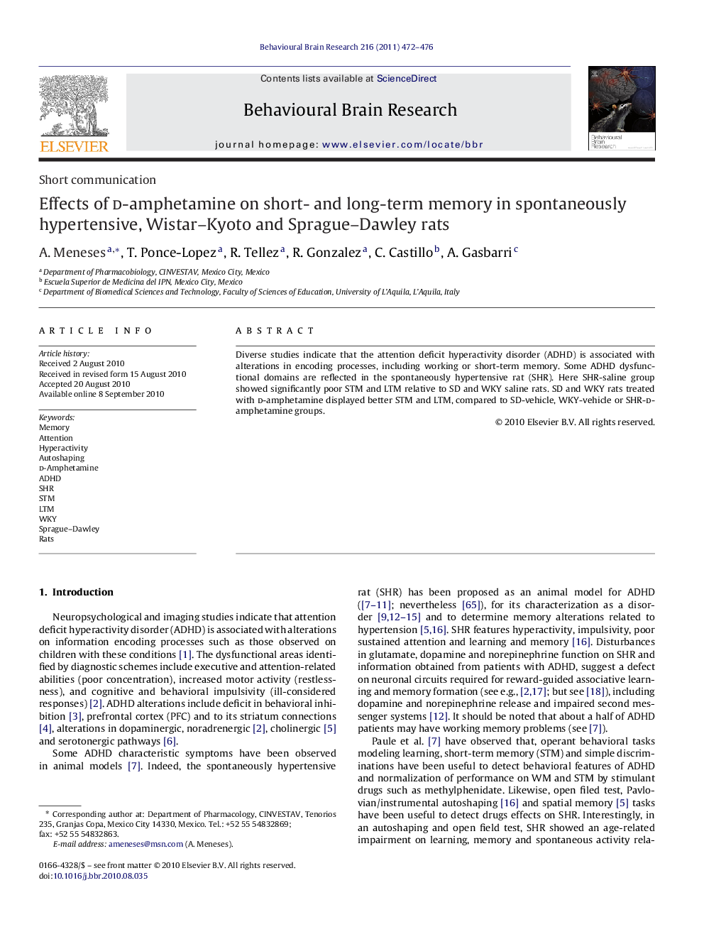 Effects of d-amphetamine on short- and long-term memory in spontaneously hypertensive, Wistar–Kyoto and Sprague–Dawley rats