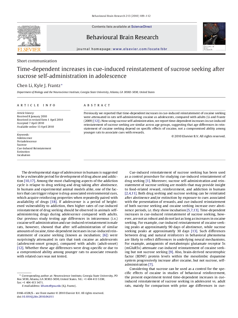 Time-dependent increases in cue-induced reinstatement of sucrose seeking after sucrose self-administration in adolescence