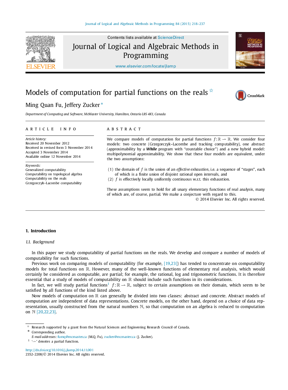 Models of computation for partial functions on the reals 