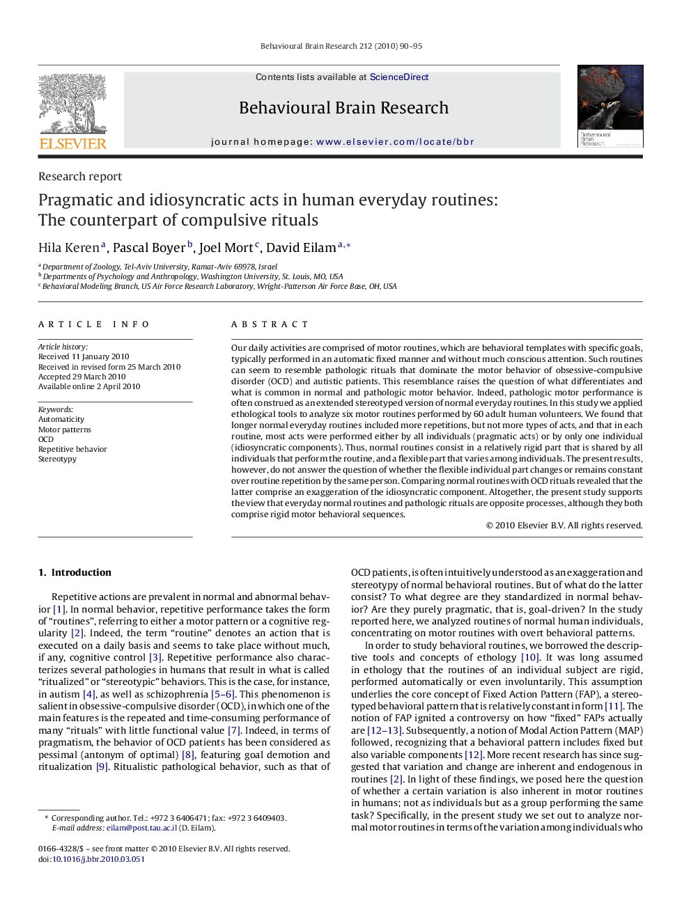 Pragmatic and idiosyncratic acts in human everyday routines: The counterpart of compulsive rituals