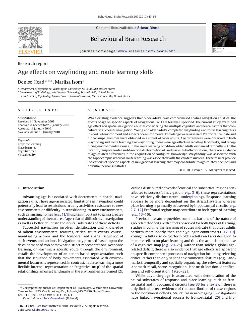 Age effects on wayfinding and route learning skills