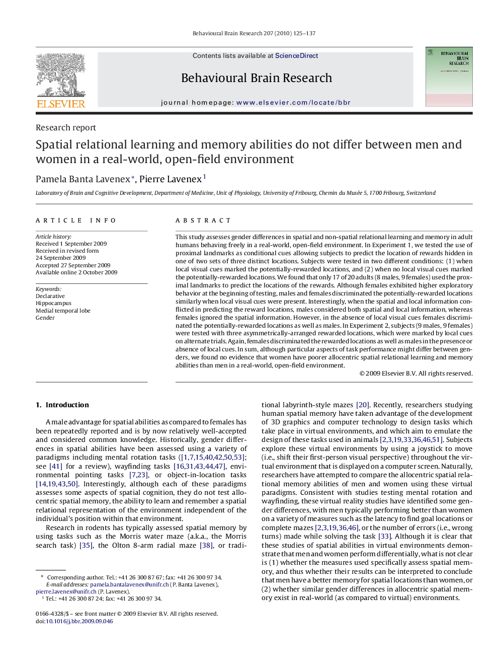 Spatial relational learning and memory abilities do not differ between men and women in a real-world, open-field environment