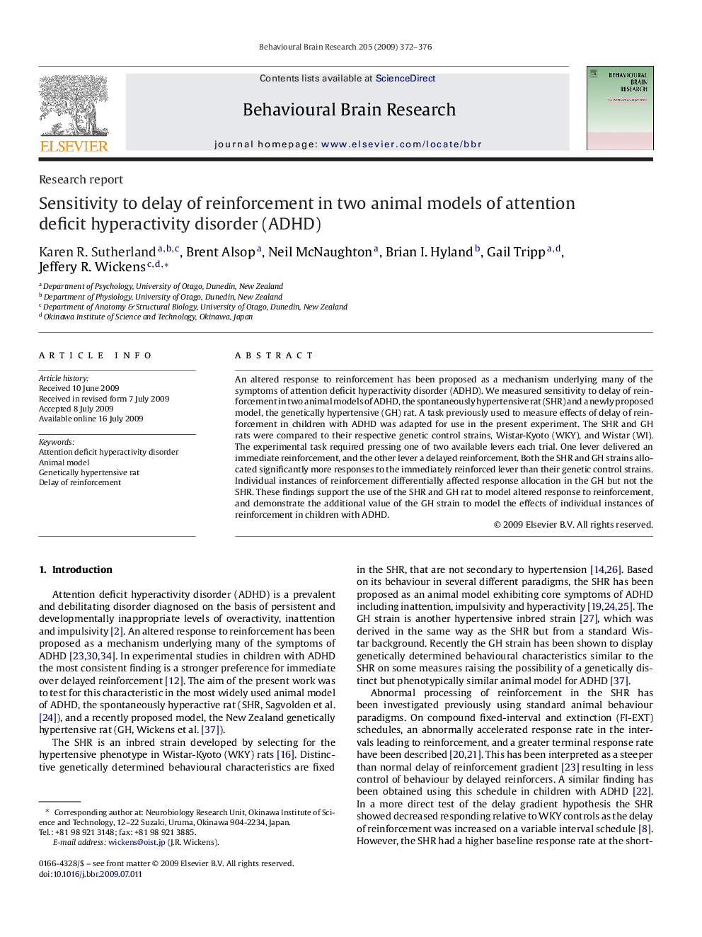 Sensitivity to delay of reinforcement in two animal models of attention deficit hyperactivity disorder (ADHD)