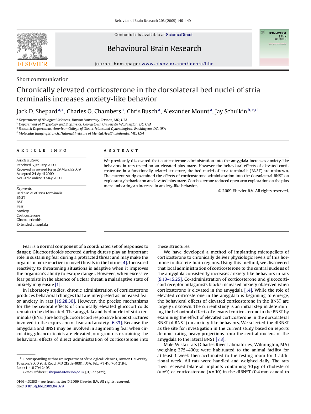 Chronically elevated corticosterone in the dorsolateral bed nuclei of stria terminalis increases anxiety-like behavior