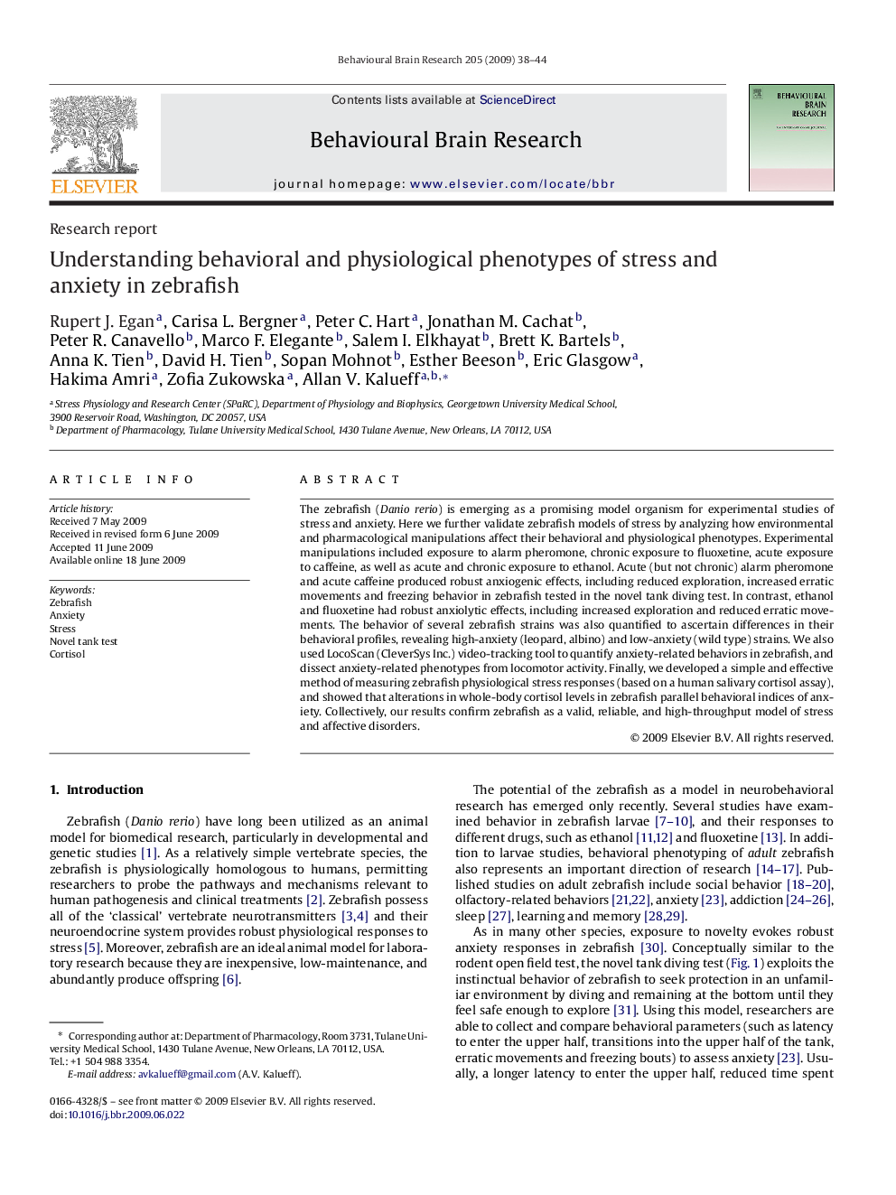 Understanding behavioral and physiological phenotypes of stress and anxiety in zebrafish