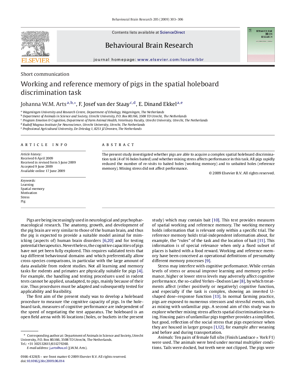 Working and reference memory of pigs in the spatial holeboard discrimination task