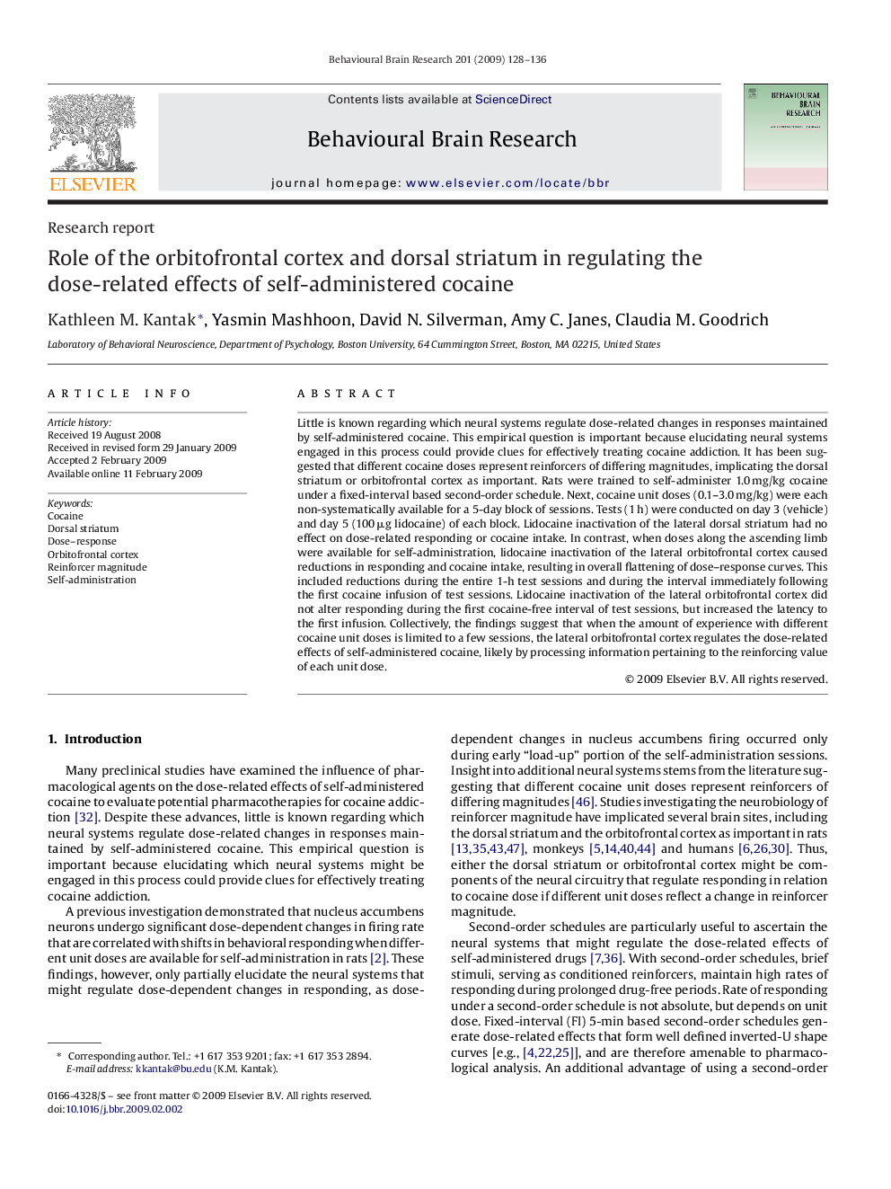 Role of the orbitofrontal cortex and dorsal striatum in regulating the dose-related effects of self-administered cocaine