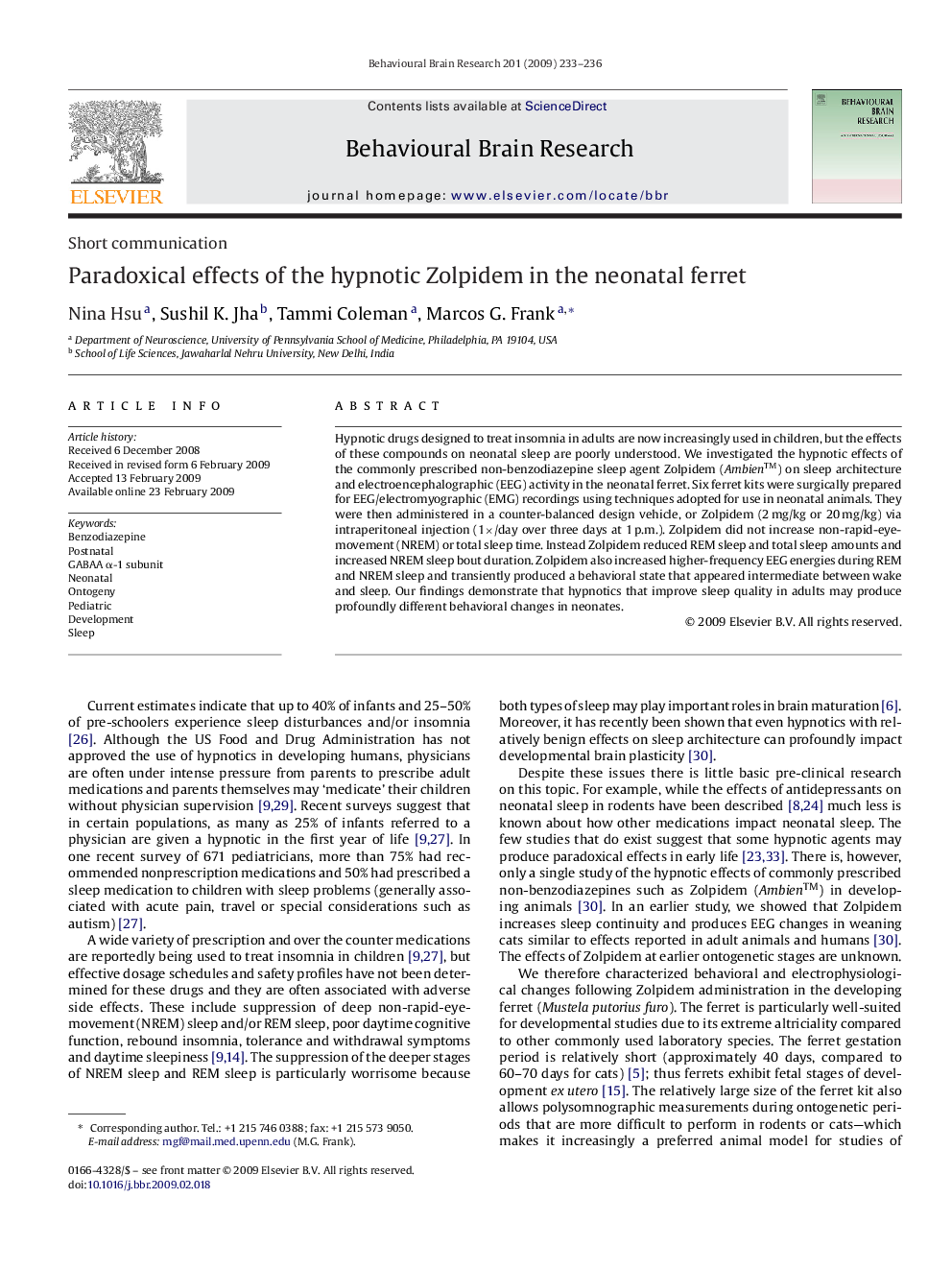 Paradoxical effects of the hypnotic Zolpidem in the neonatal ferret