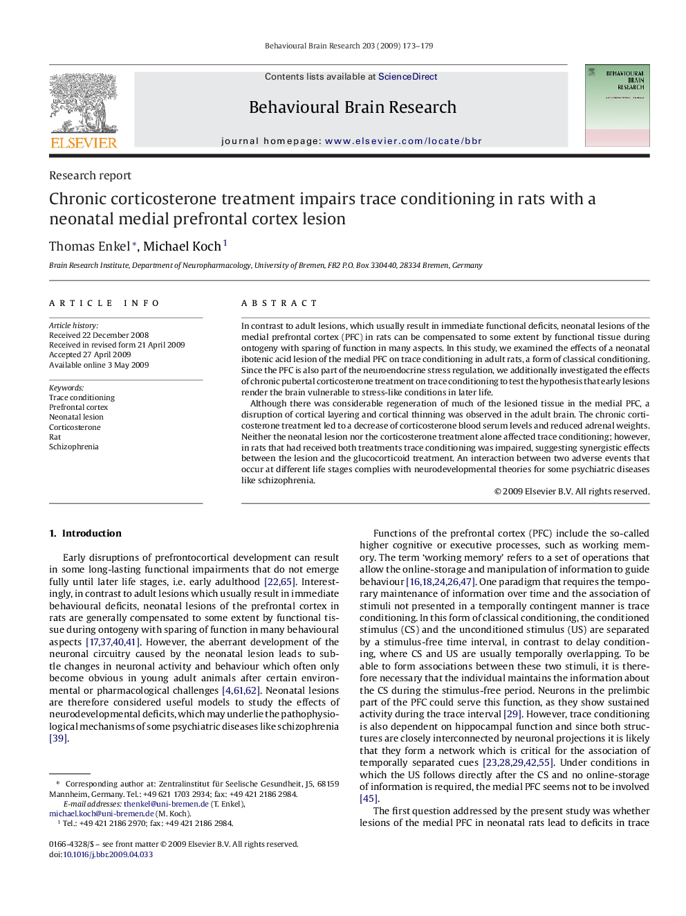 Chronic corticosterone treatment impairs trace conditioning in rats with a neonatal medial prefrontal cortex lesion