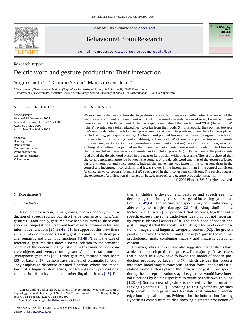 Deictic word and gesture production: Their interaction