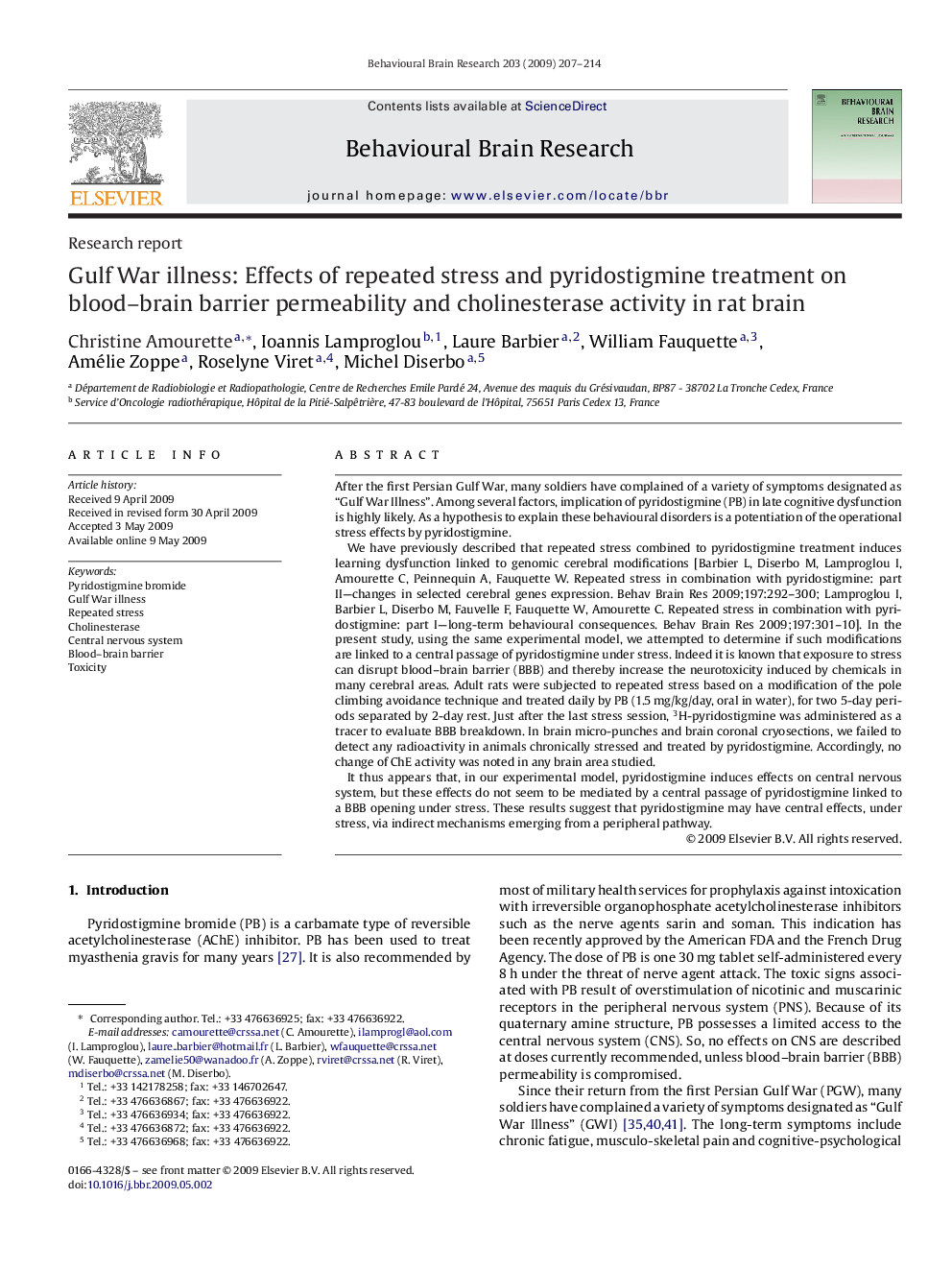 Gulf War illness: Effects of repeated stress and pyridostigmine treatment on blood–brain barrier permeability and cholinesterase activity in rat brain