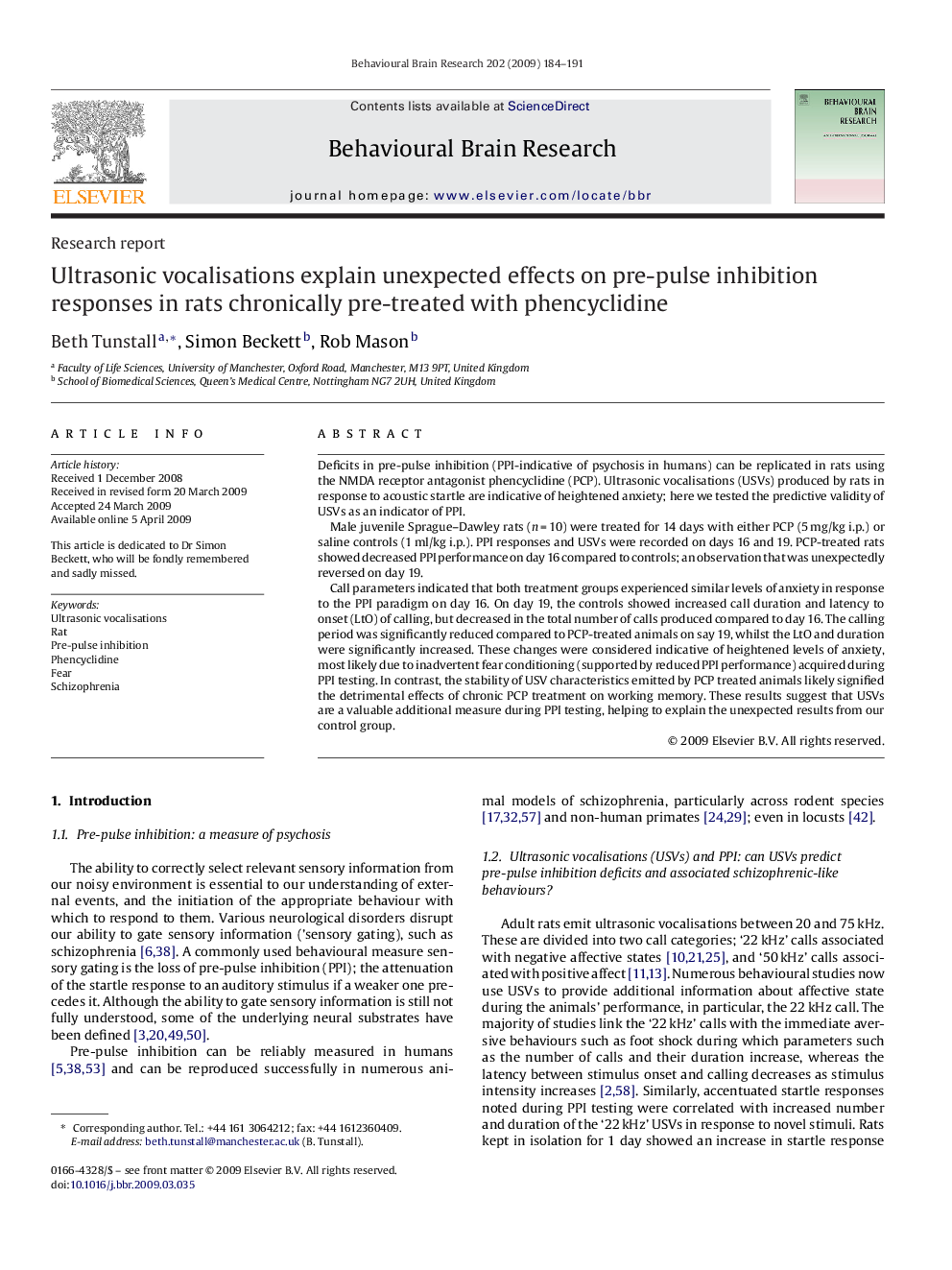 Ultrasonic vocalisations explain unexpected effects on pre-pulse inhibition responses in rats chronically pre-treated with phencyclidine