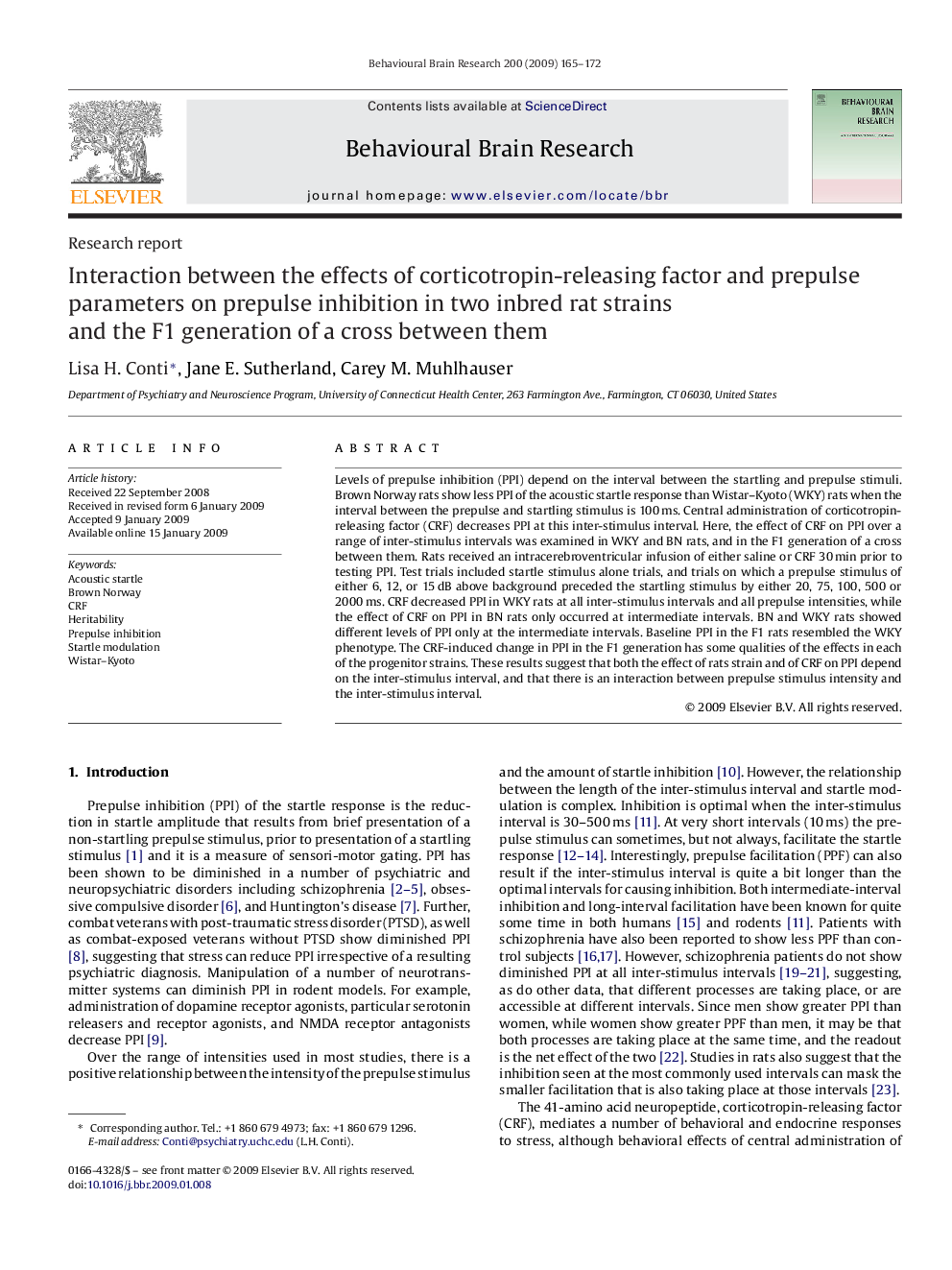 Interaction between the effects of corticotropin-releasing factor and prepulse parameters on prepulse inhibition in two inbred rat strains and the F1 generation of a cross between them