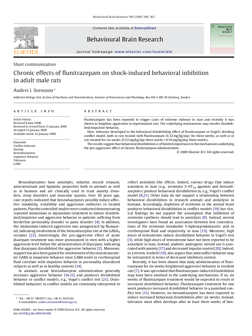 Chronic effects of flunitrazepam on shock-induced behavioral inhibition in adult male rats