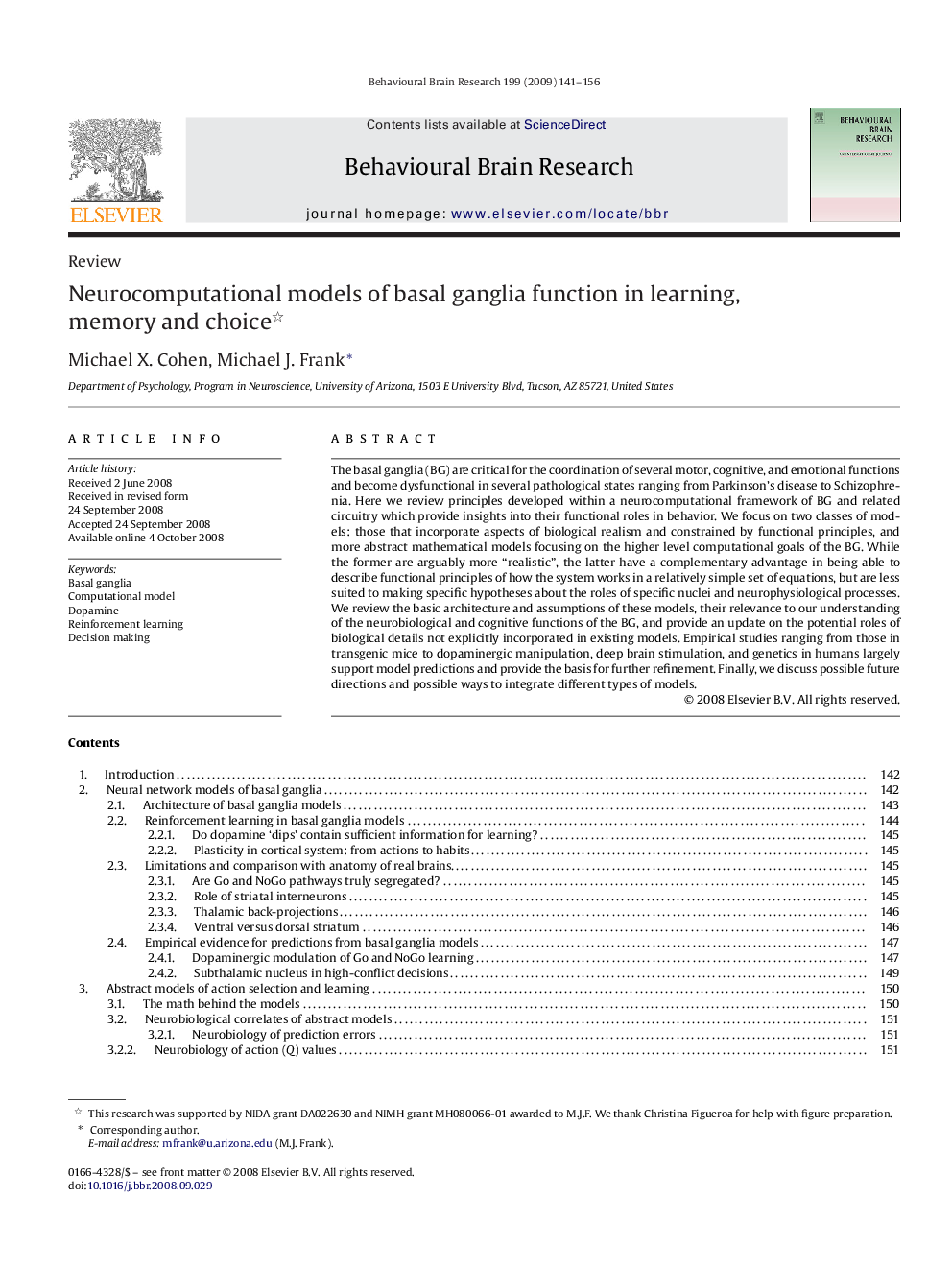 Neurocomputational models of basal ganglia function in learning, memory and choice 