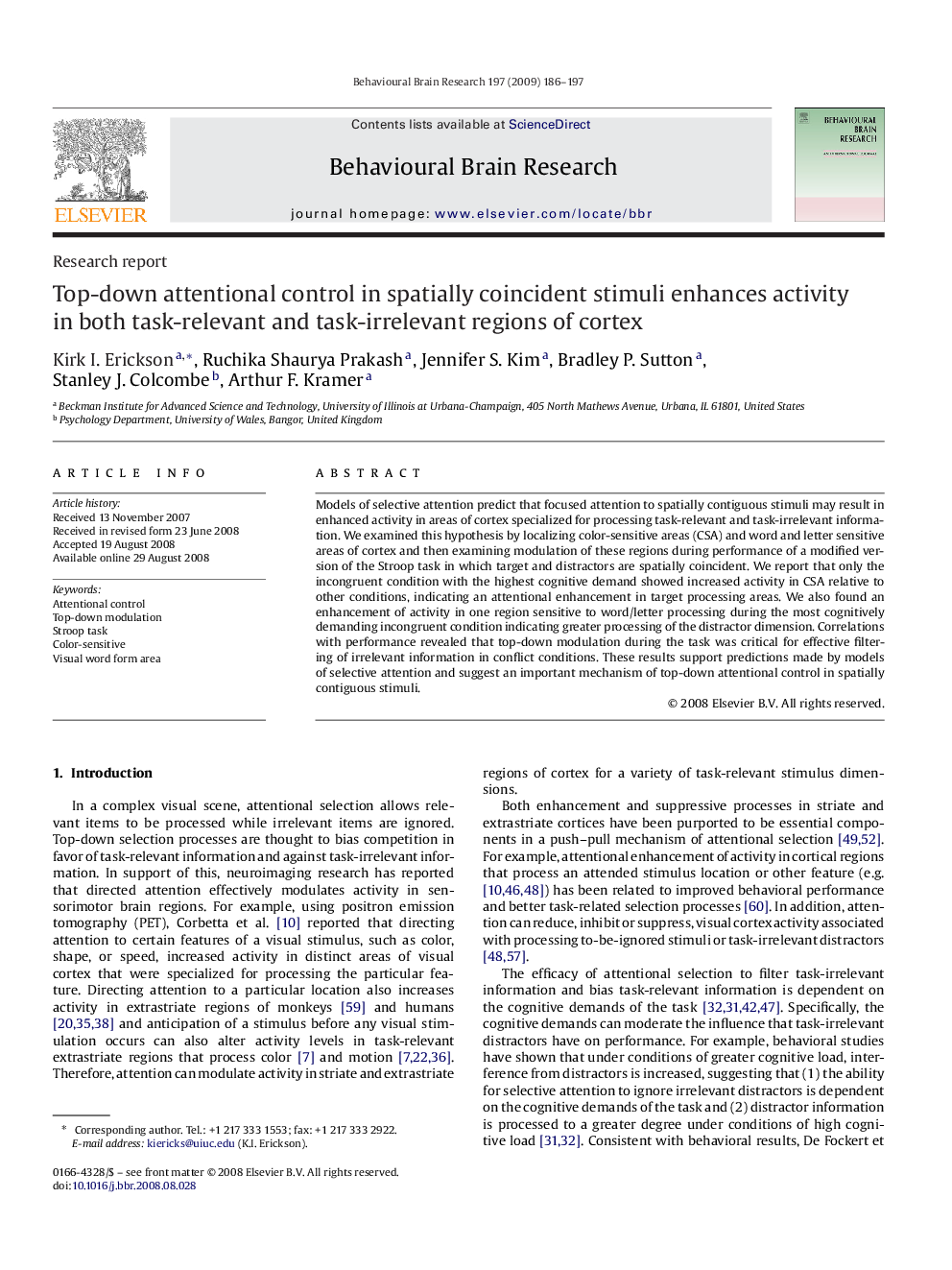 Top-down attentional control in spatially coincident stimuli enhances activity in both task-relevant and task-irrelevant regions of cortex