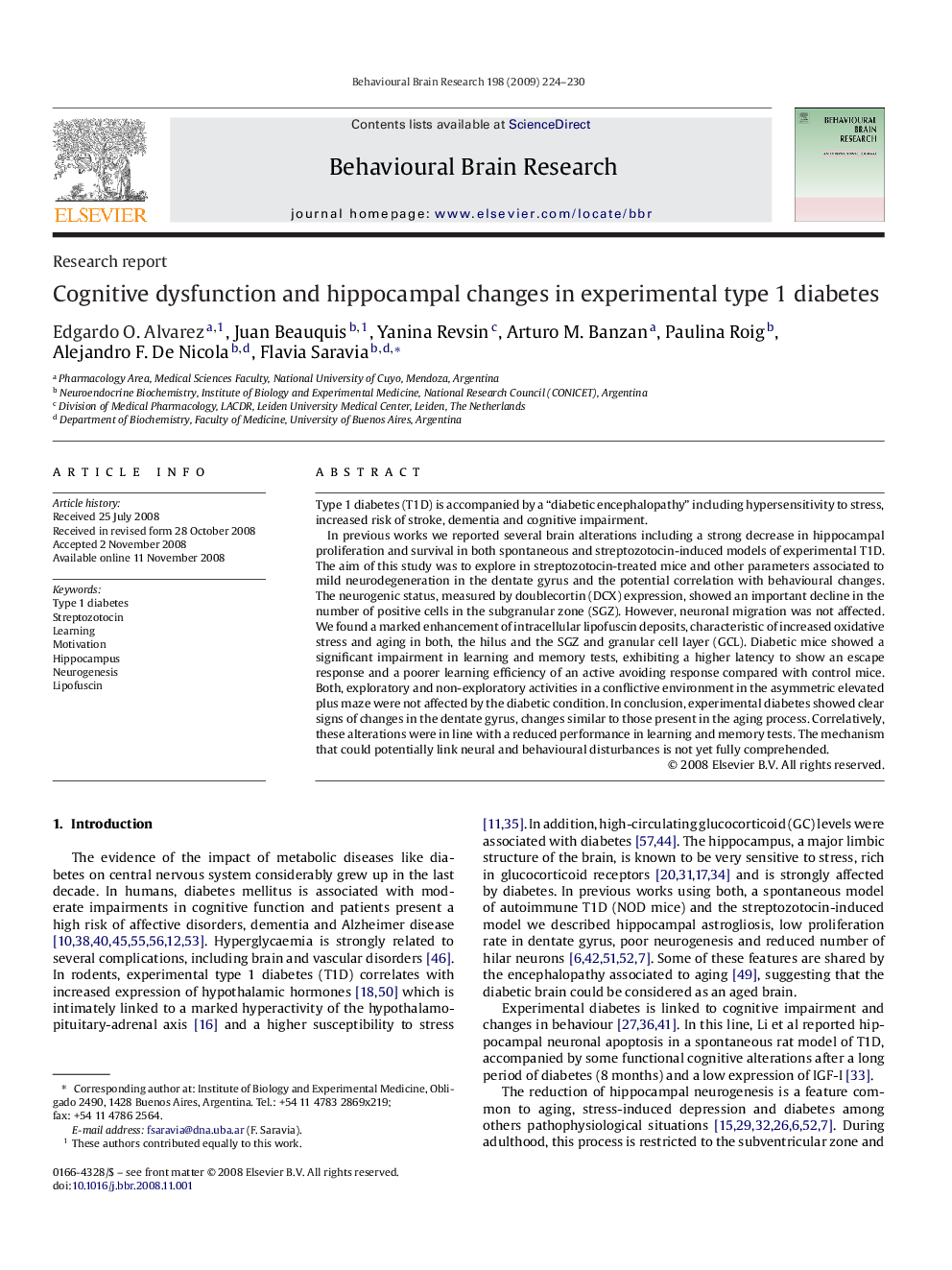 Cognitive dysfunction and hippocampal changes in experimental type 1 diabetes