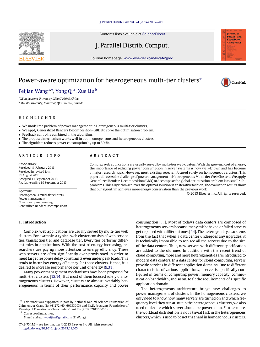 Power-aware optimization for heterogeneous multi-tier clusters 