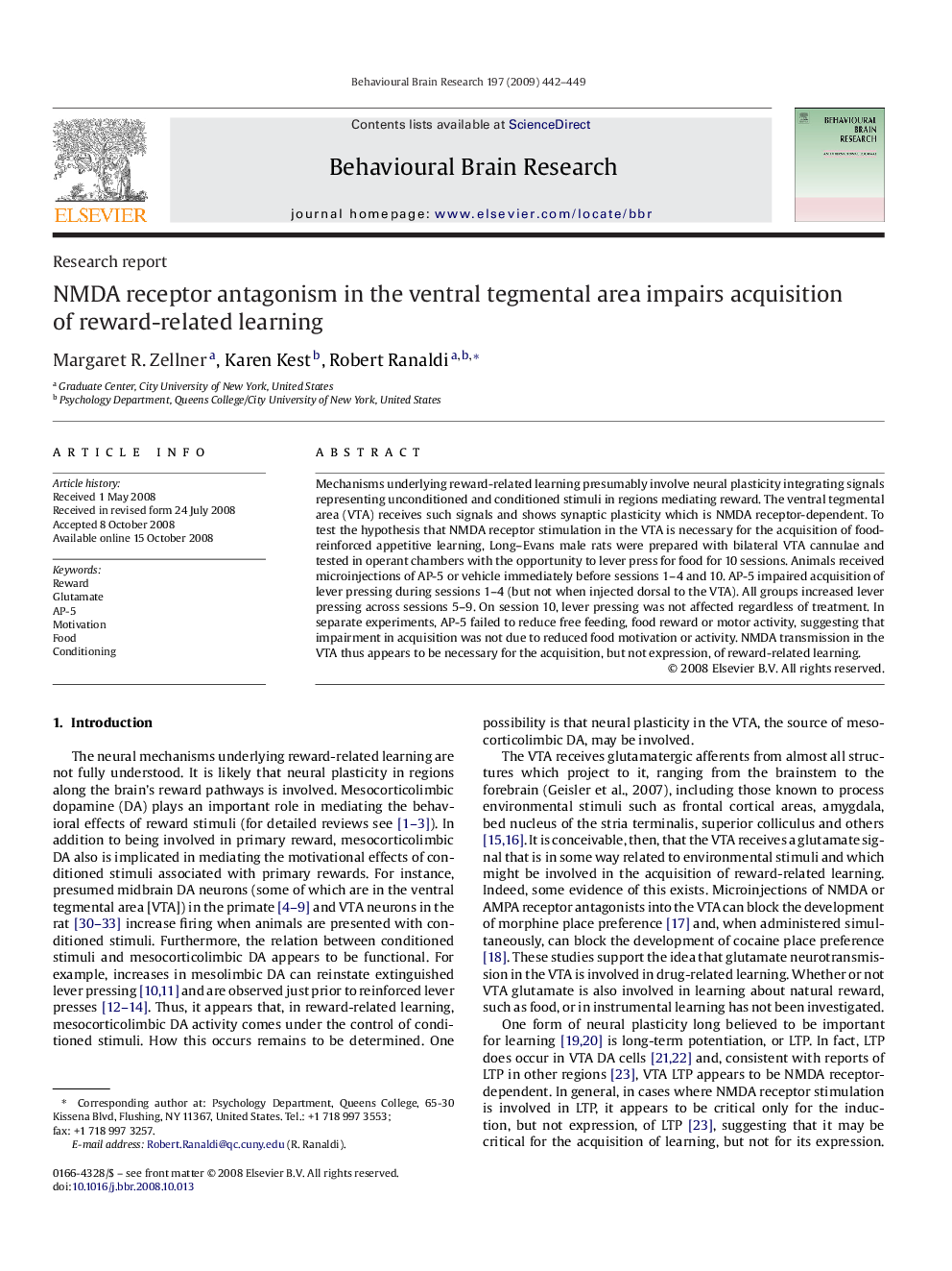 NMDA receptor antagonism in the ventral tegmental area impairs acquisition of reward-related learning