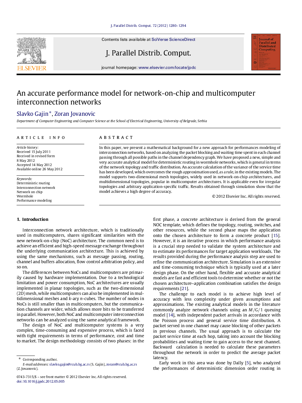 An accurate performance model for network-on-chip and multicomputer interconnection networks