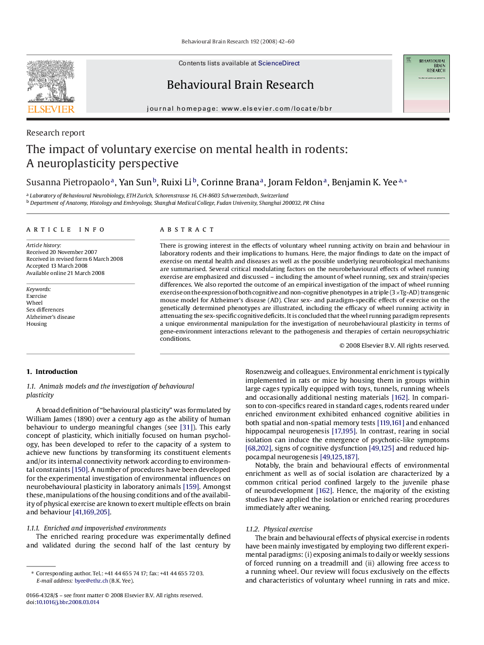 The impact of voluntary exercise on mental health in rodents: A neuroplasticity perspective