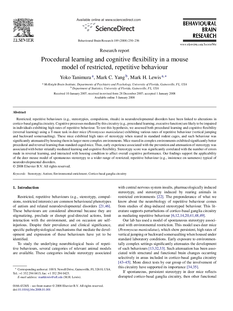 Procedural learning and cognitive flexibility in a mouse model of restricted, repetitive behaviour