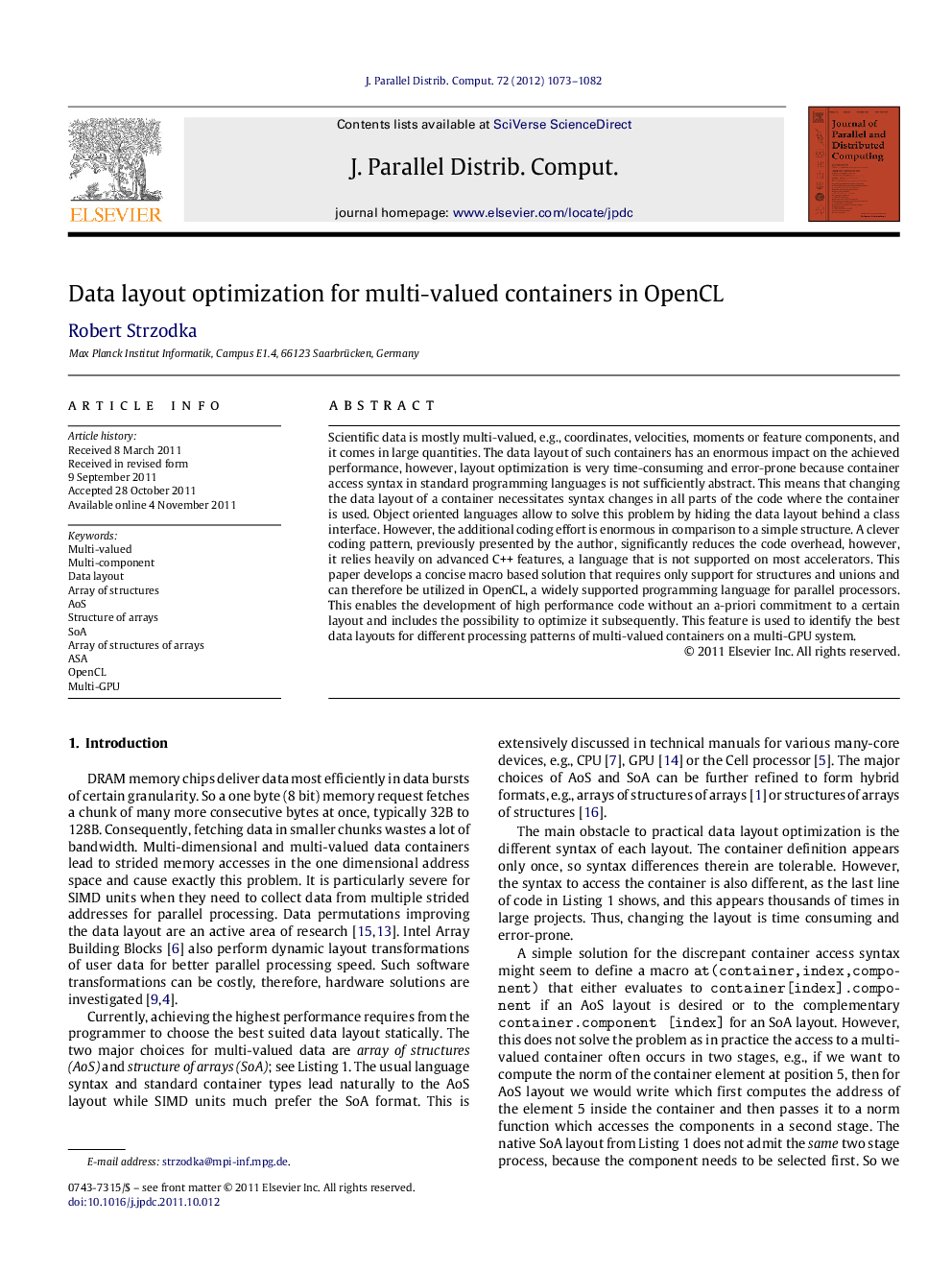 Data layout optimization for multi-valued containers in OpenCL