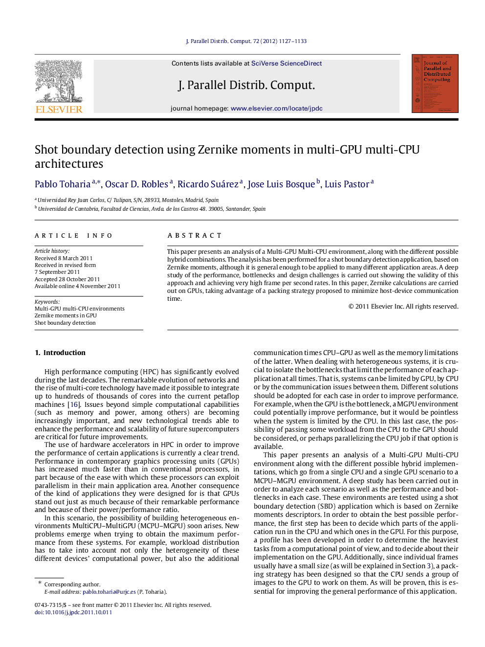 Shot boundary detection using Zernike moments in multi-GPU multi-CPU architectures