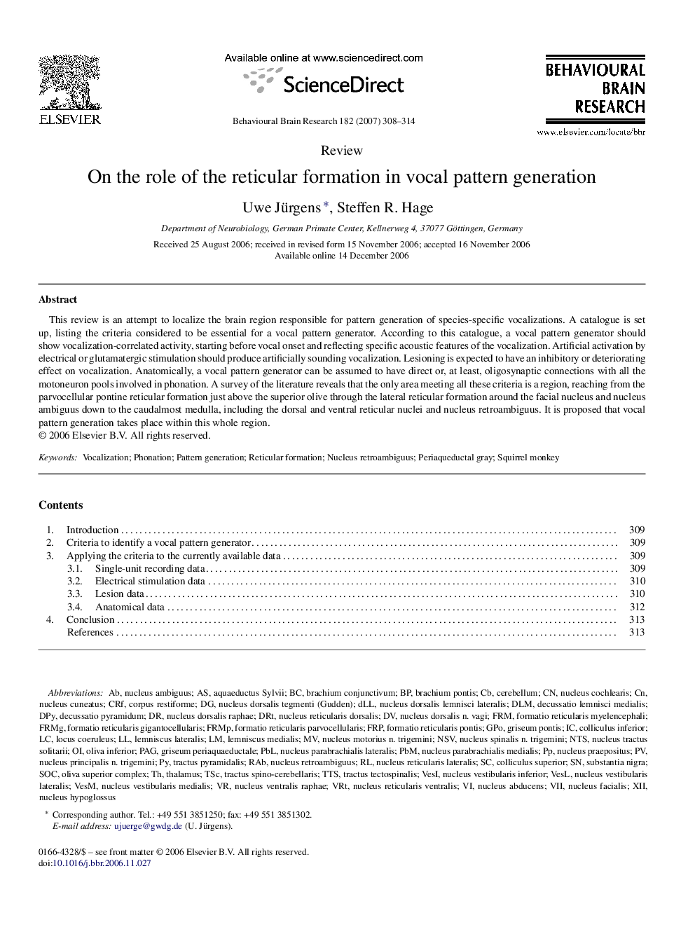 On the role of the reticular formation in vocal pattern generation