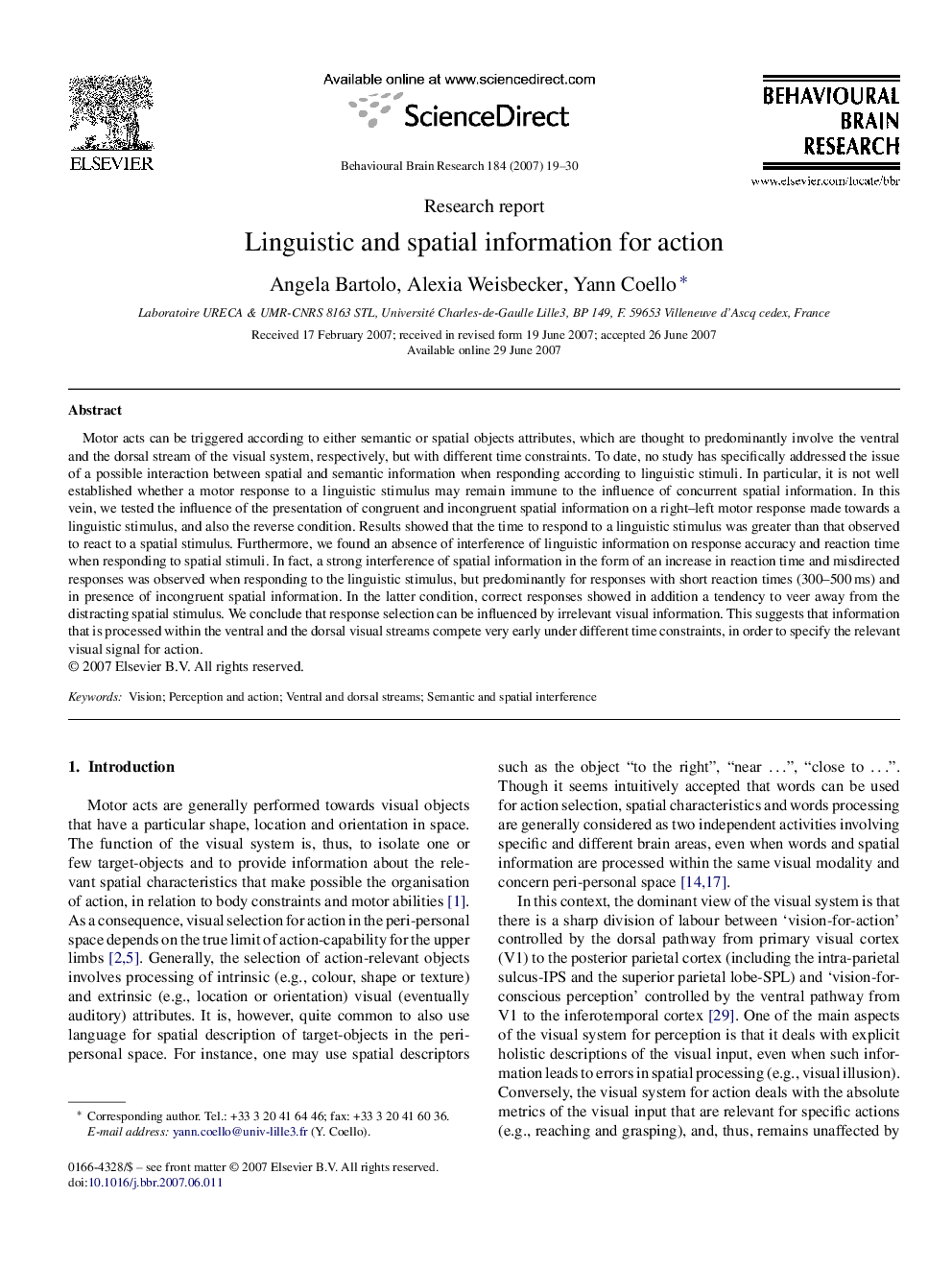 Linguistic and spatial information for action