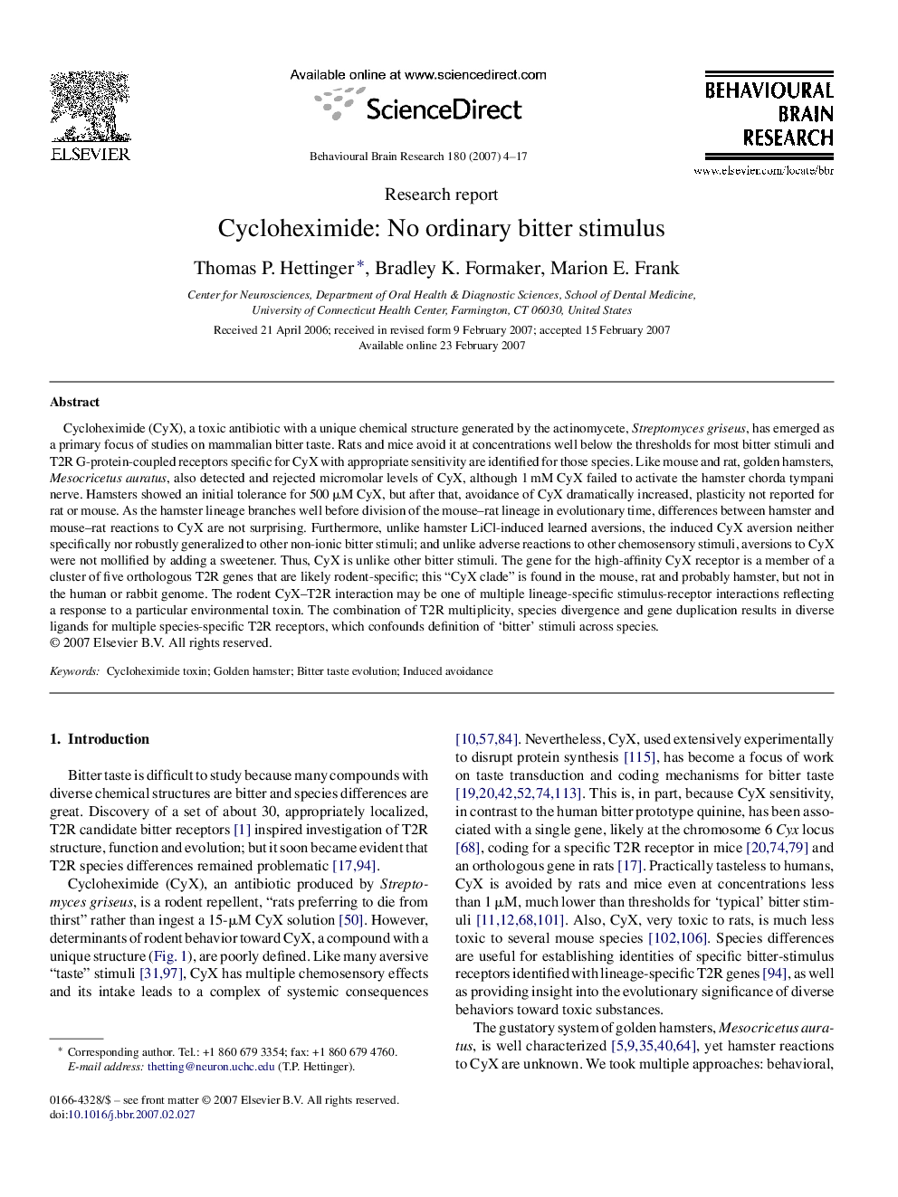 Cycloheximide: No ordinary bitter stimulus